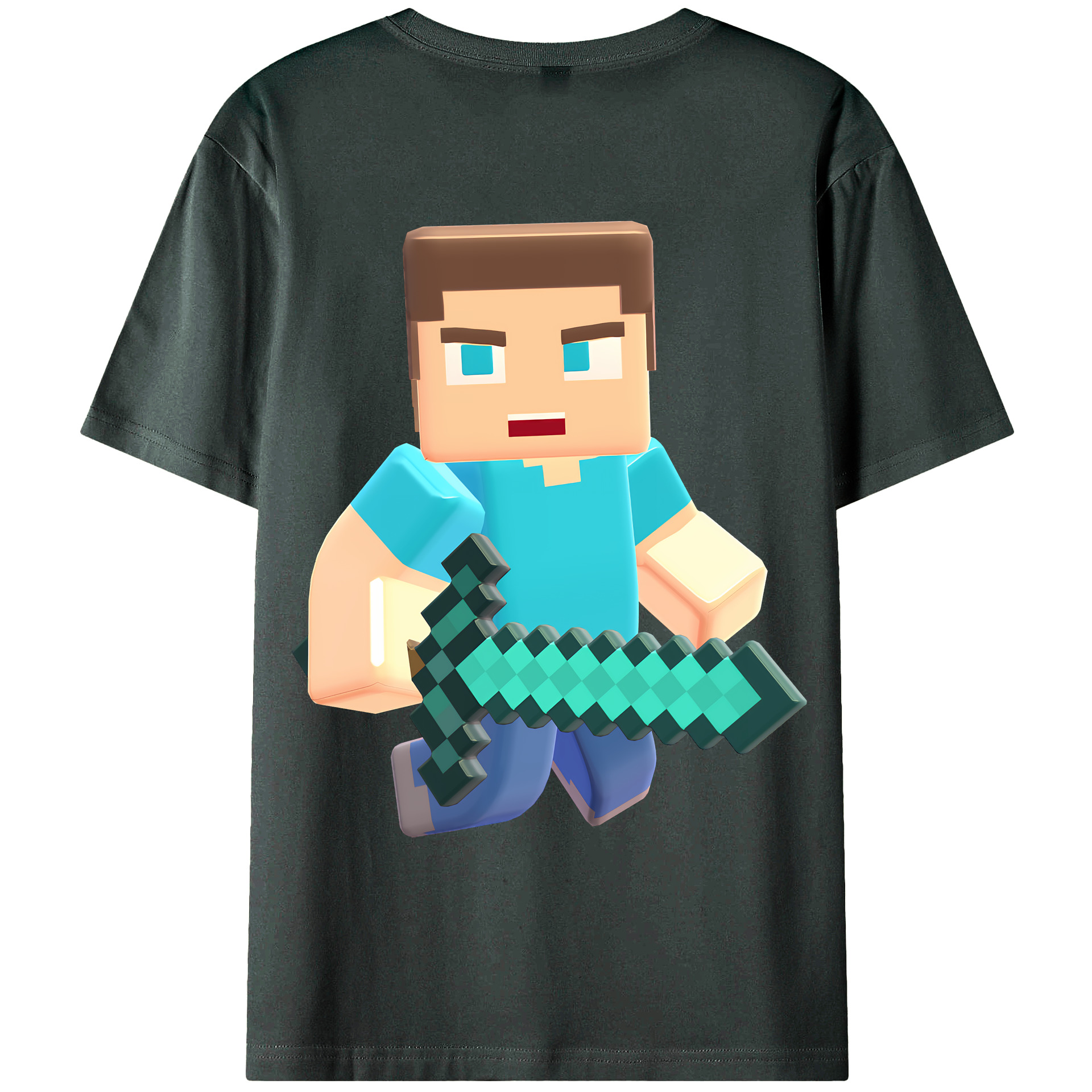 （画像用） マインクラフト ブロックの世界 Minecraft MC Block world 綿100％ メンズ半袖Tシャツ（バックプリント） 通気性